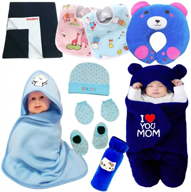 Swissberry Gift Set New born combo pack of baby basic daily use gift set (Navy Blue)